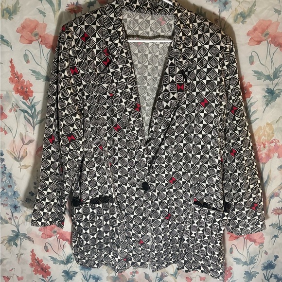 Vintage Black and White Geometric Blazer Jacket - Picture 1 of 9